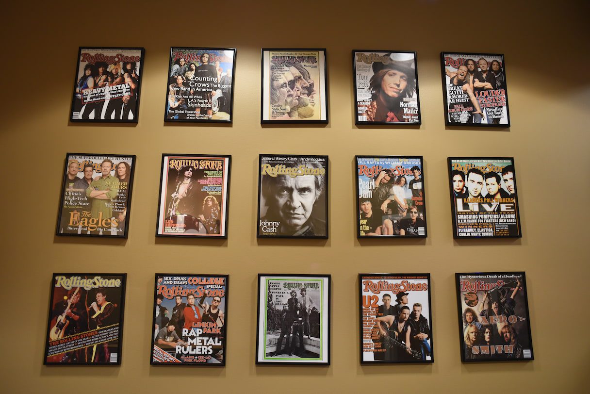 Magazines framed on the wall